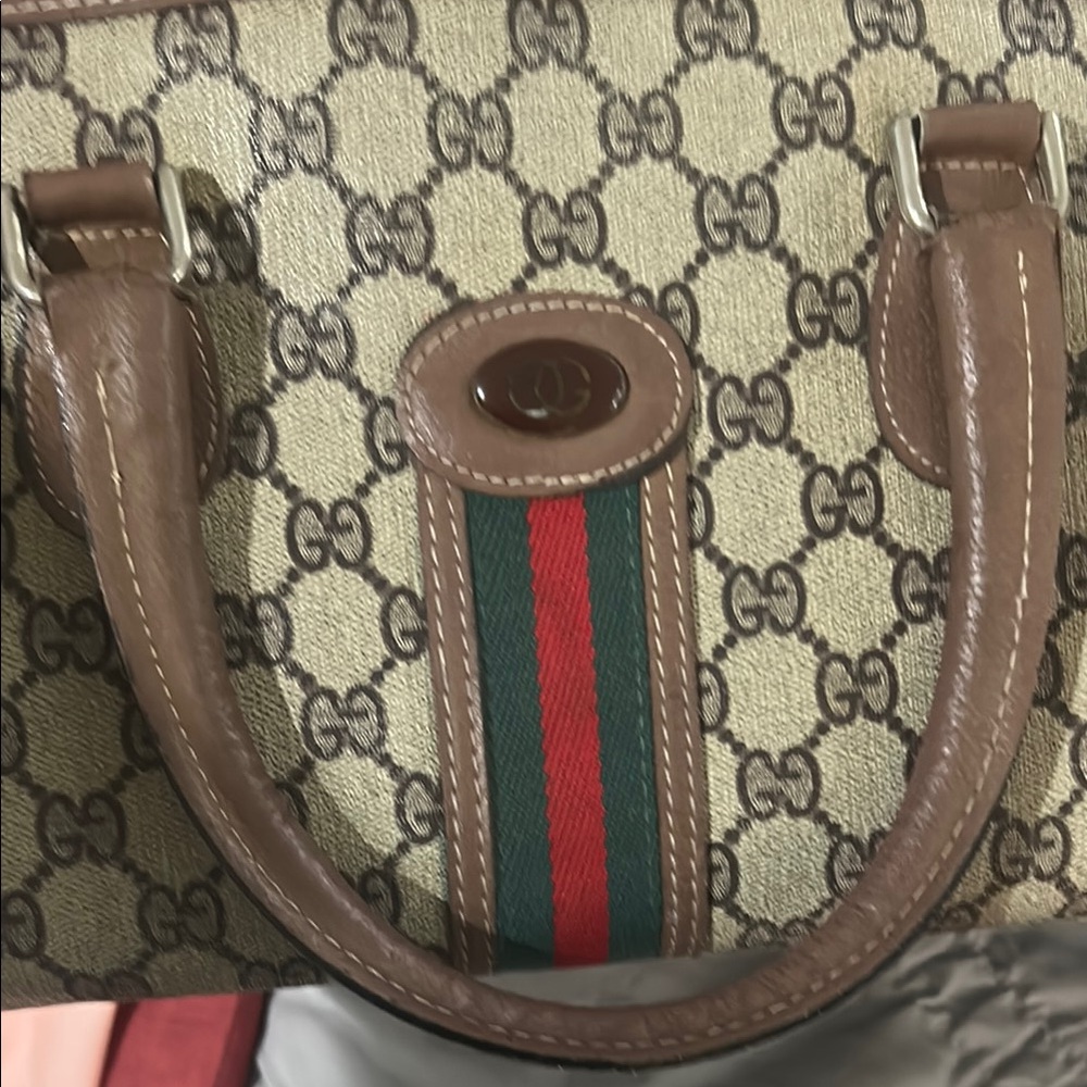 Gucci Beige and Brown Satchel with Red and Green Stripe - Picture 2 of 7